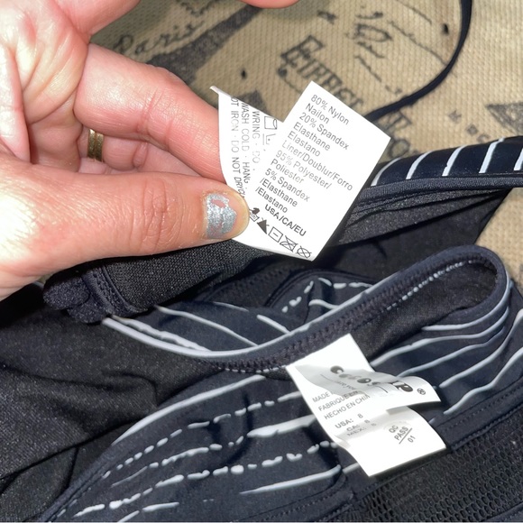 COCOSHIP Striped High Waist Bikini Set Tassel Trim Top Halter Straps Swimsuit - Picture 13 of 16